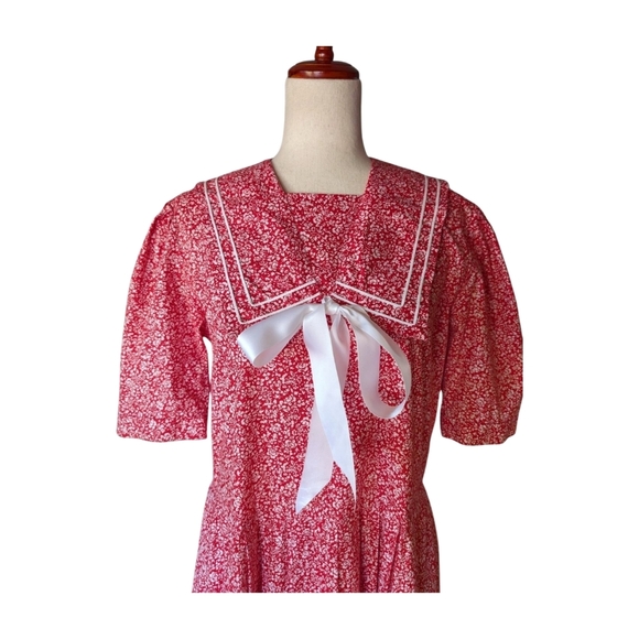 Vintage 90s Laura Ashley Red Floral Drop Waist Sailor Dress Size 10 - Picture 3 of 12